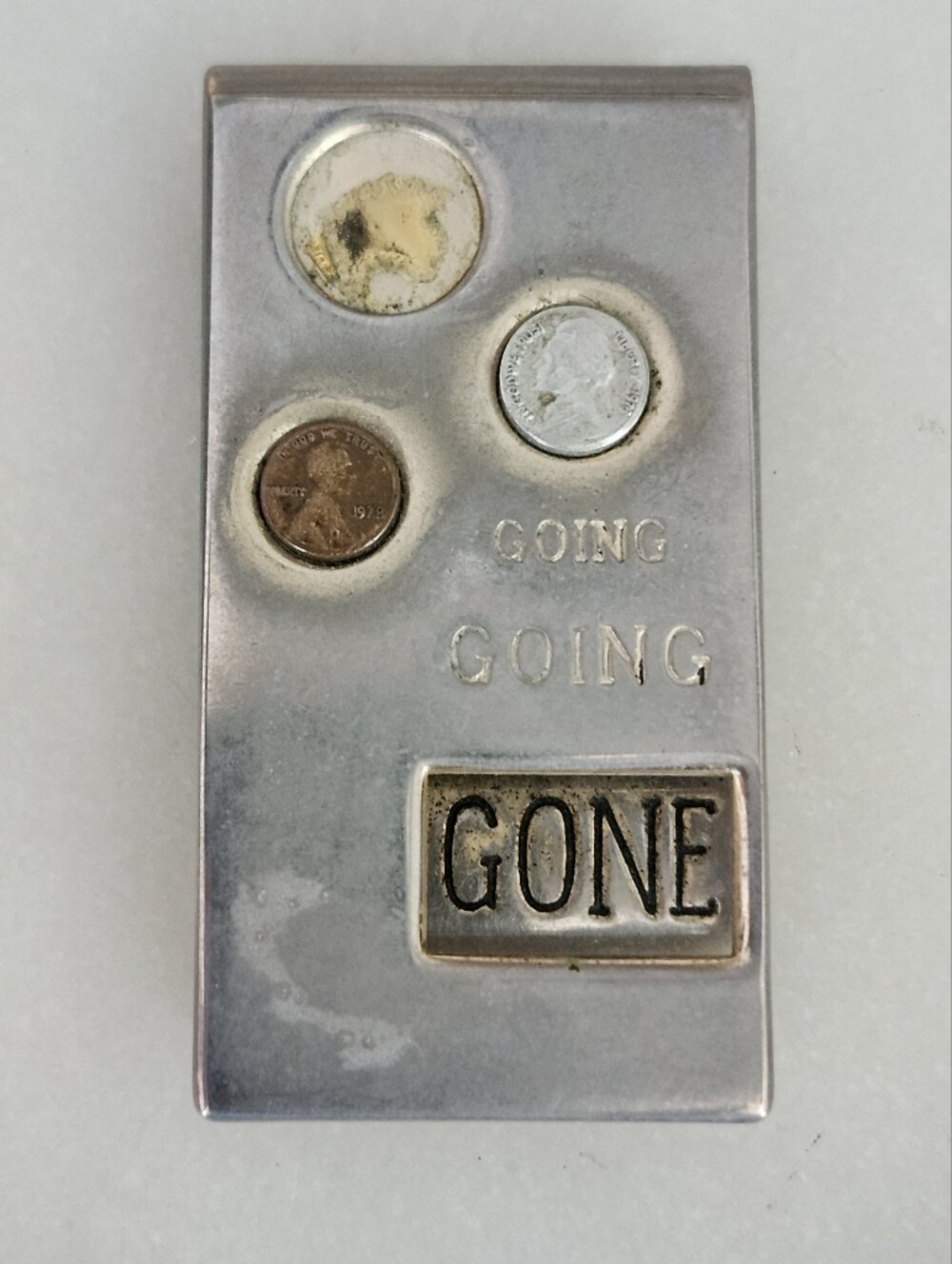 Vintage Silver Tone 'Going Going Gone' Money Clip